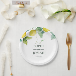 Assiettes En Carton Élégant mariage de citron jaune fleuri