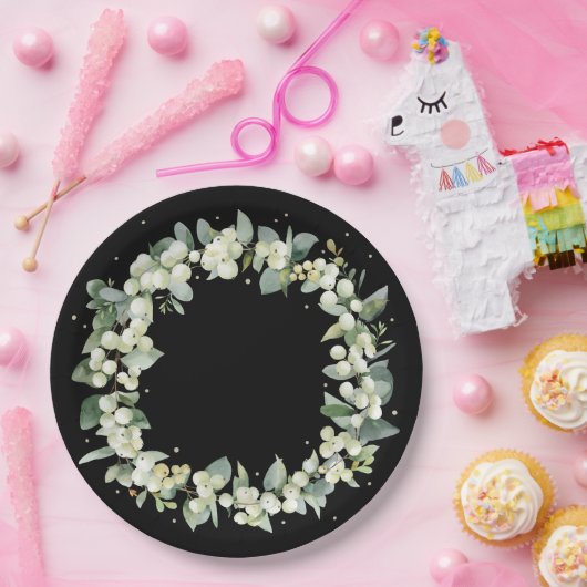 Assiettes En Carton Elégant Mariage de courge Black Snowberry+Eucalypt (Fête)