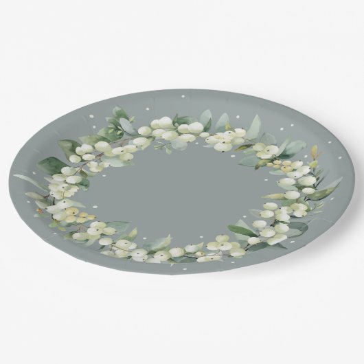 Assiettes En Carton Elégant Mariage de courge vert Snowberry+Eucalyptu (Angle)