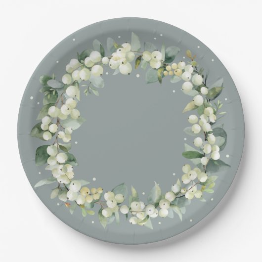 Assiettes En Carton Elégant Mariage de courge vert Snowberry+Eucalyptu (Devant)