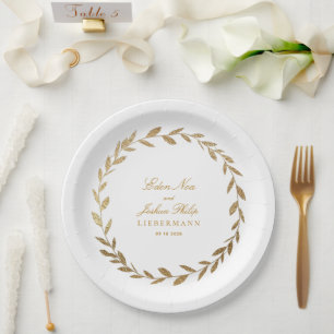 Assiettes En Carton Élégant Mariage de courroie dorée à branche d'or P