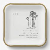 Assiettes En Carton Élégant Mariage de croquis de palmier côtier tropi (Recto)
