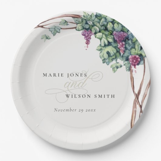 Assiettes En Carton Élégant Mariage de feuillage de l'aquarelle (Devant)