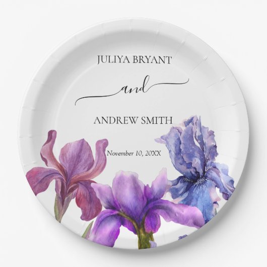 Assiettes En Carton Élégant mariage de fleur Iris (Devant)