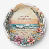 Assiettes En Carton Élégant Mariage de monogramme à fleurs de la plage (Devant)