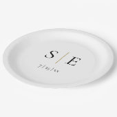 Assiettes En Carton Élégant Mariage de monogramme d'or noir (Angle)