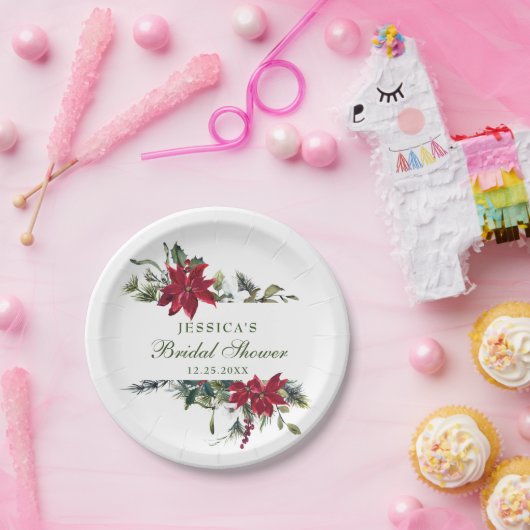 Assiettes En Carton Élégant Mariage de Noël Rouge Poinsettia (Fête)