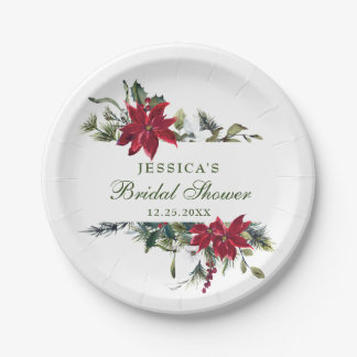 Assiettes En Carton Élégant Mariage de Noël Rouge Poinsettia