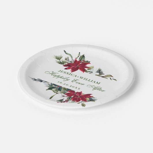 Assiettes En Carton Élégant Mariage de Noël Rouge Poinsettia (Angle)
