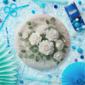 Assiettes En Carton Élégant Mariage de Roses Blanches (Fête)