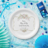 Assiettes En Carton Élégant Mariage de trame or aux fleurs blanches ro (Fête)