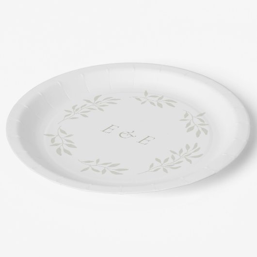 Assiettes En Carton Elégant Mariage de verdure de Sage (Angle)
