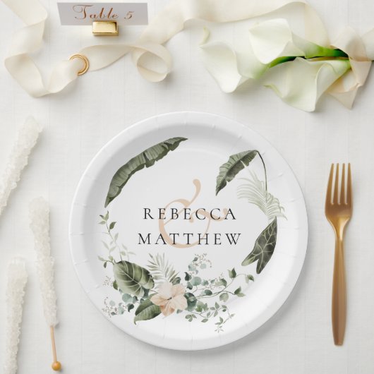 Assiettes En Carton Élégant Mariage de verdure fleurie (Mariage)