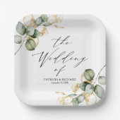 Assiettes En Carton Elégant Mariage de verdure or (Recto)