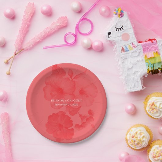 Assiettes En Carton Elégant Mariage d'hibiscus aquarelle (Fête)