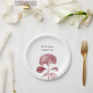 Assiettes En Carton Élégant Mariage d'Hydrangée bordeaux