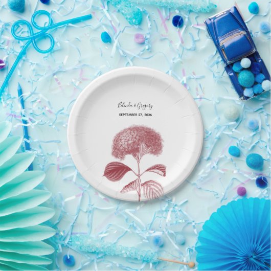 Assiettes En Carton Élégant Mariage d'Hydrangée bordeaux (Fête)