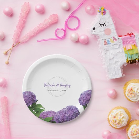 Assiettes En Carton Élégant Mariage d'Hydrangée violette (Fête)