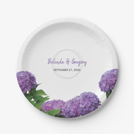 Assiettes En Carton Élégant Mariage d'Hydrangée violette (Devant)