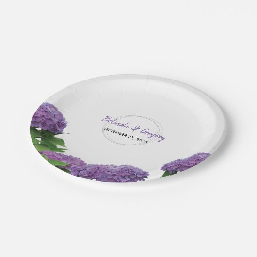 Assiettes En Carton Élégant Mariage d'Hydrangée violette (Angle)