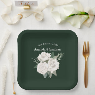 Assiettes En Carton Élégant Mariage Emerald Green et White Roses