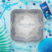 Assiettes En Carton Élégant Mariage En Dentelle Sur Bleu Gradient (Fête)