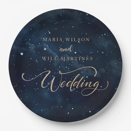 Assiettes En Carton Élégant Mariage étoilé Mariage céleste (Devant)