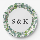 Assiettes En Carton Elégant Mariage Eucalyptus aquarelle (Devant)