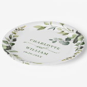 Assiettes En Carton Elégant Mariage Eucalyptus aquarelle (Angle)