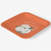 Assiettes En Carton Élégant Mariage Flamant Orange & Roses Blanches (Angulaire)