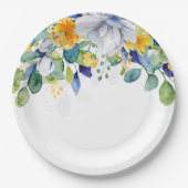 Assiettes En Carton Élégant mariage fleuri jaune blanc (Devant)