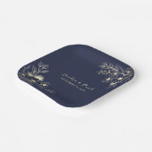 Assiettes En Carton Elégant Mariage floral bleu et or de la marine (Angulaire)