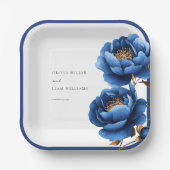 Assiettes En Carton Elégant Mariage floral bleu marine (Recto)