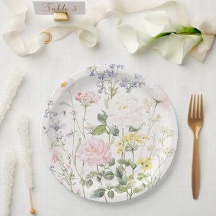 Assiettes En Carton Élégant mariage floral de jardin à l'aquarelle