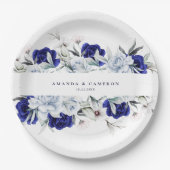 Assiettes En Carton Elégant Mariage floral Dusty Blue Navy (Devant)