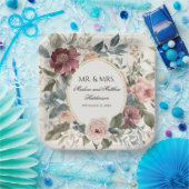 Assiettes En Carton Élégant Mariage Floral Français or Aquarelle (Fête)