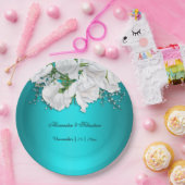 Assiettes En Carton Élégant Mariage floral turquoise (Fête)