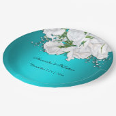 Assiettes En Carton Élégant Mariage floral turquoise (Angle)