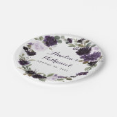 Assiettes En Carton Élégant Mariage floral violet et feuille verte or (Angle)