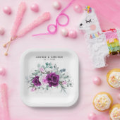 Assiettes En Carton Élégant Mariage géométrique violet rustique (Fête)