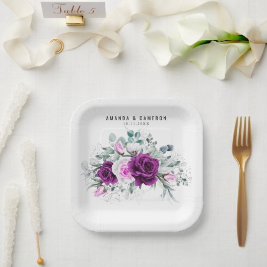 Assiettes En Carton Élégant Mariage géométrique violet rustique (Mariage)