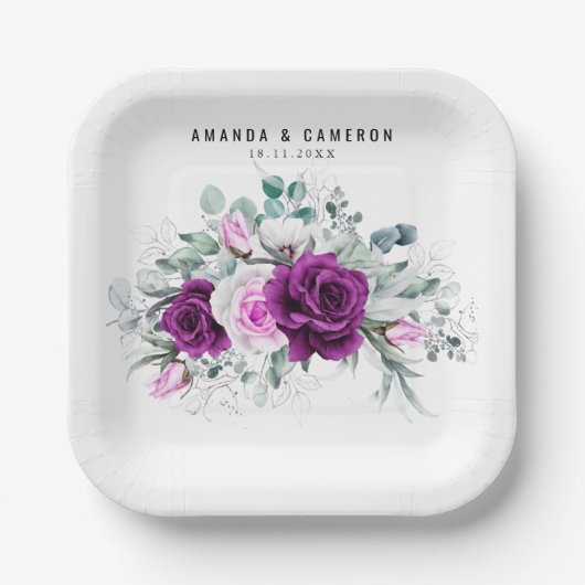 Assiettes En Carton Élégant Mariage géométrique violet rustique (Recto)