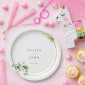 Assiettes En Carton Élégant Mariage Gold Green Eucaliptus (Fête)