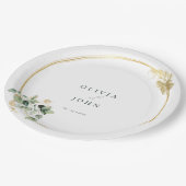 Assiettes En Carton Élégant Mariage Gold Green Eucaliptus (Angle)