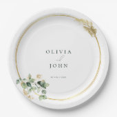 Assiettes En Carton Élégant Mariage Gold Green Eucaliptus (Devant)