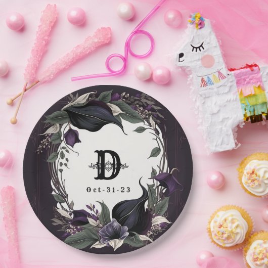 Assiettes En Carton Élégant Mariage gothique monogramme (Fête)