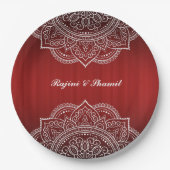 Assiettes En Carton Élégant Mariage indien hindou mandala blanc rouge (Devant)