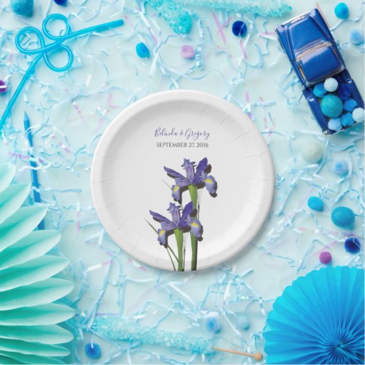 Assiettes En Carton Élégant Mariage Iris violet (Fête)