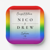 Assiettes En Carton Élégant Mariage LGBTQ+ Pride (Recto)