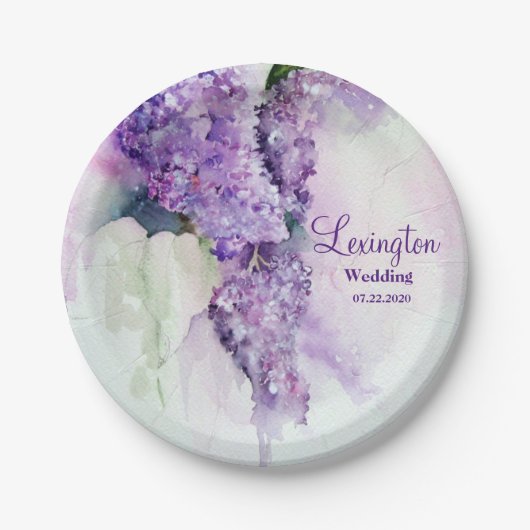 Assiettes En Carton Élégant Mariage Lilac Flowers (Devant)